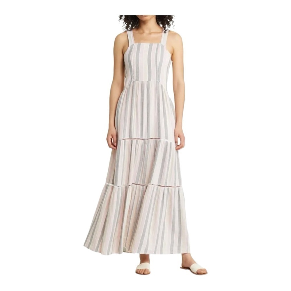 Caslon Stripe Linen Blend Maxi Dress - Pink Cabana Stripe Nwt